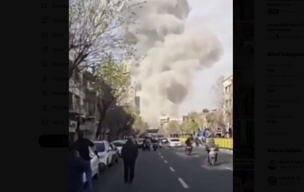 Explosion seen from the streets of Teheran (Image: X/ screenshot)