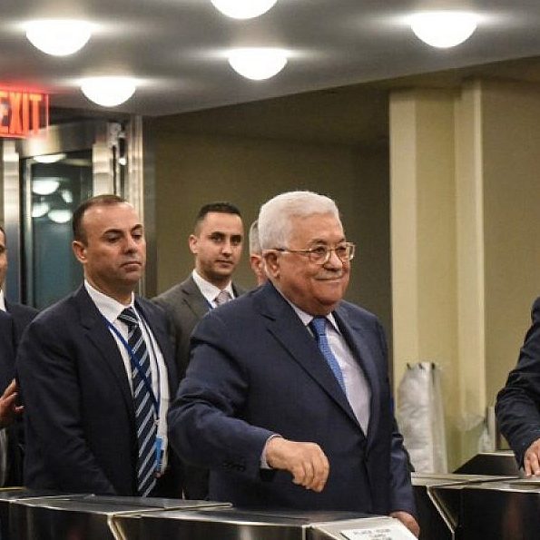 Mahmoud Abbas, arriving at the United Nations in September