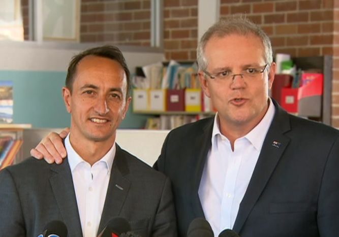 Liberal candidate for Wentworth Dave Sharma and PM Scott Morrison