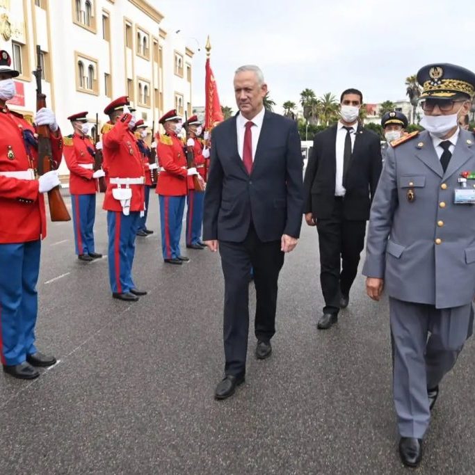 Israeli Defence Minister Benny Gantz arrives for a meeting with his Moroccan counterpart in Rabat (Credit: Ariel Hermoni/ Israel Defense Ministry)