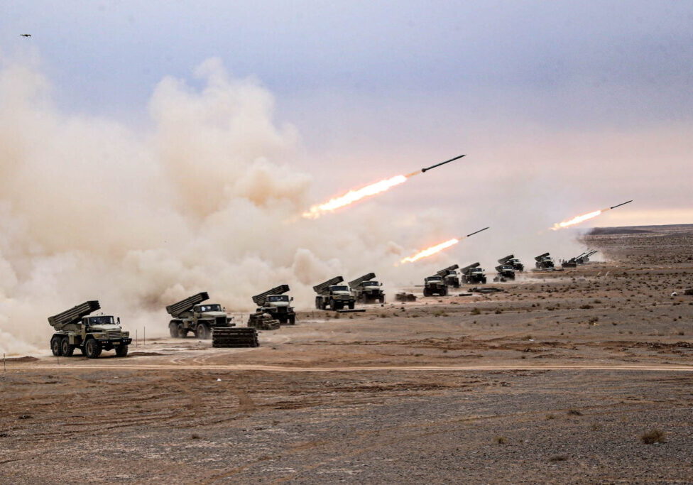 A handout photo from the Iranian Army office shows missiles launching during a military drill in Nasr Abad area, Isfahan province, central Iran, 28 October 2023. (Image: EPA/ Iranian Army Office)