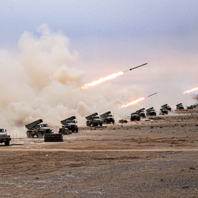 A handout photo from the Iranian Army office shows missiles launching during a military drill in Nasr Abad area, Isfahan province, central Iran (Image: EPA/ Iranian Army Office)