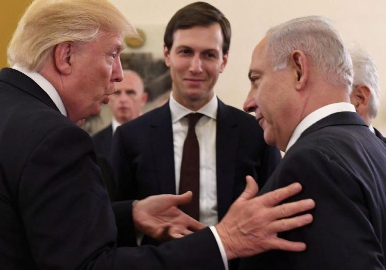 Trump and Netanyahu with Jared Kushner, the architect of Trump’s peace plan