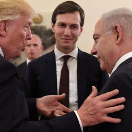 Trump and Netanyahu with Jared Kushner, the architect of Trump’s peace plan