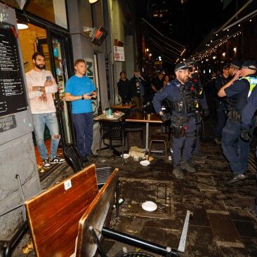 The aftermath of a violent harassment of diners at an Israeli restaurant in Melbourne (Image: X)