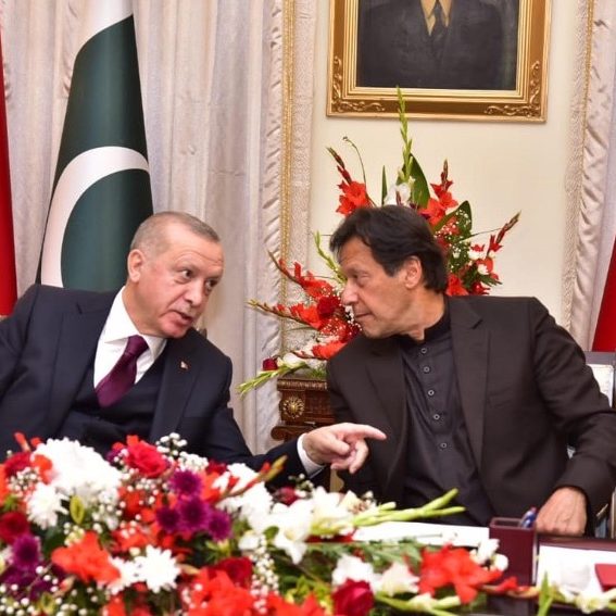 Turkish President Erdogan with Pakistani PM Imran Khan at a meeting in early February