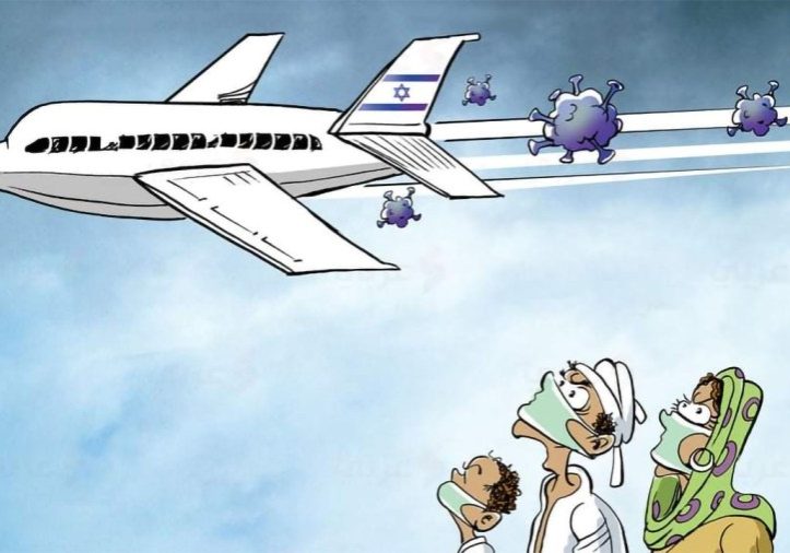 An antisemitic cartoon blaming Israel for spreading coronavirus