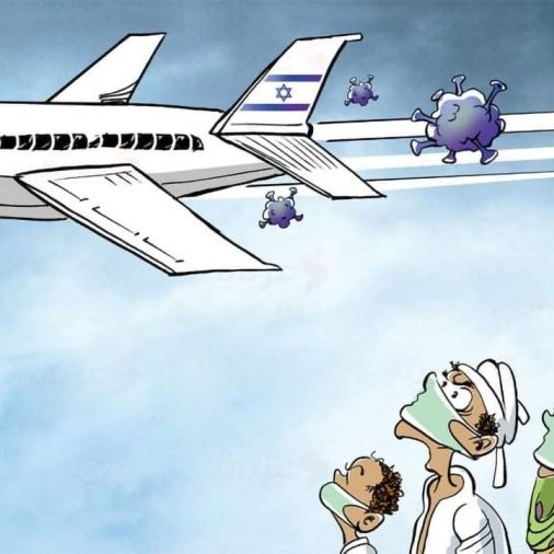 An antisemitic cartoon blaming Israel for spreading coronavirus