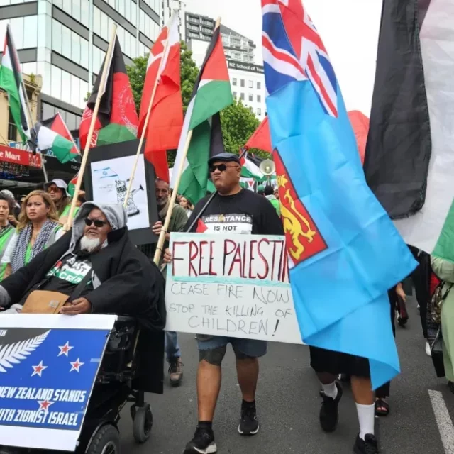 Pro-Palestinian march in Auckland on December 10 (Image: RNZ/ Lucy Xia)