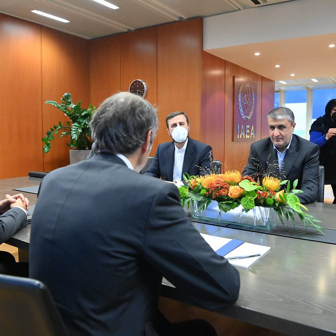 International Atomic Energy Agency (IAEA) Director General Rafael Grossi meets with Mohamed Eslami, Chief of the Atomic Energy Organization of Iran (AEOI) in Vienna, Austria, September 2021 (credit: Dean Calma / IAEA)