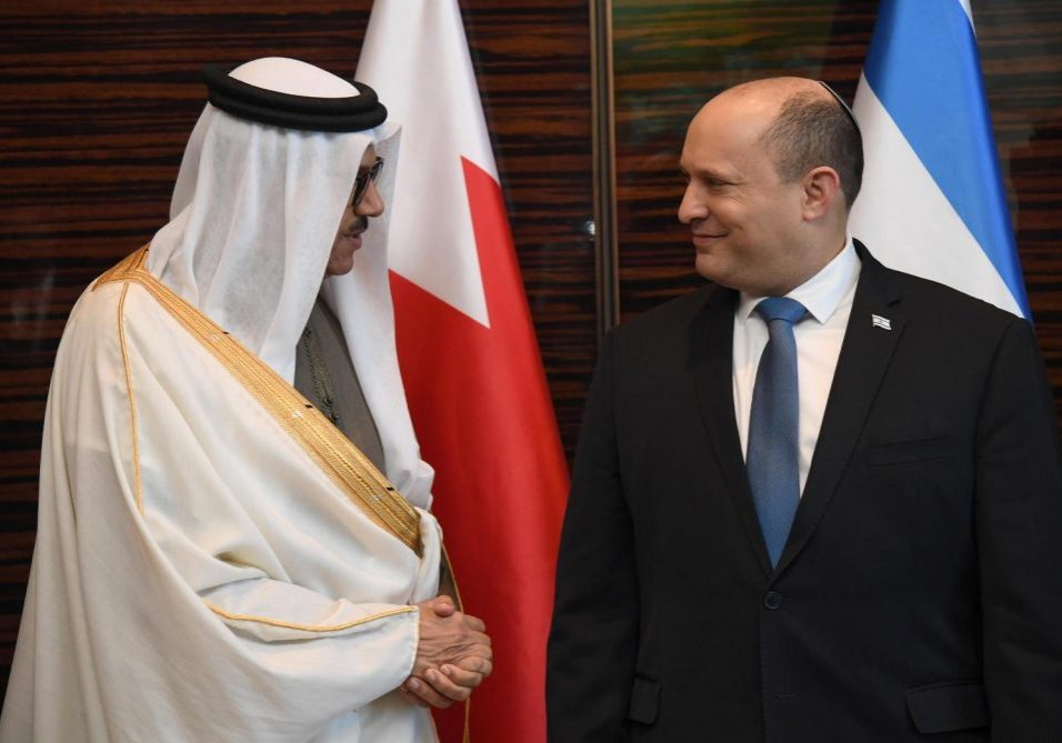 Israeli PM Bennett with Bahraini Foreign Minister Abdullatif bin Rashid Al-Zayani (Credit: IGPO/ Flickr)