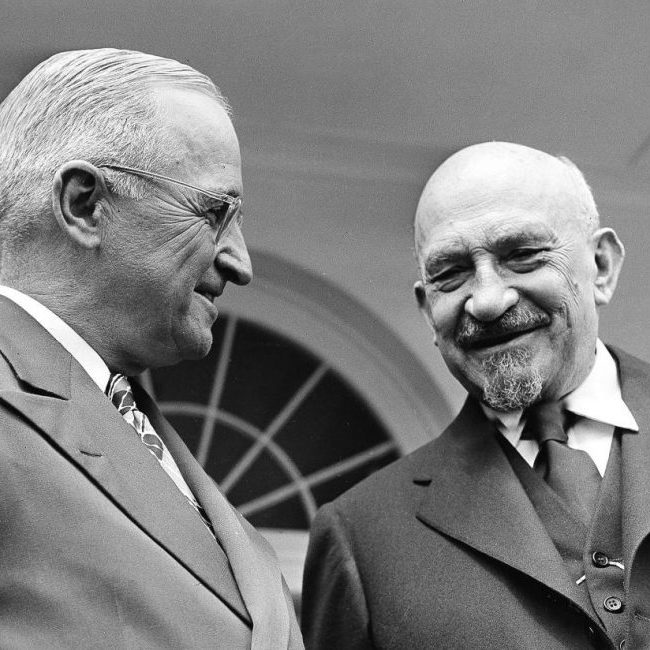 Harry Truman and Chaim Weizmann: Truman’s role was critical to the story of Israel’s birth, but his motivations were complex (Image: Truman Library)