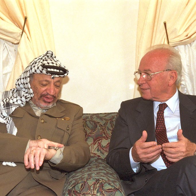 Yasser Arafat and Yitzhak Rabin: It became clear Arafat’s priority was getting a foothold in “Palestine”, but that he would never consider long-term compromise (Image: GPO/ Flickr)