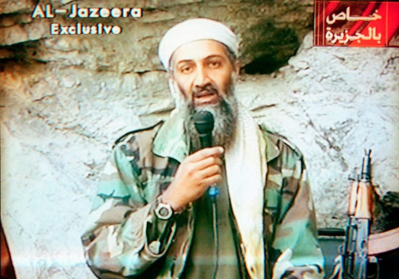 Osama Bin Laden interviewed on Al Jazeera, October 2001 (credit: Maher Attar/Sygma/Corbis via Globovisión)