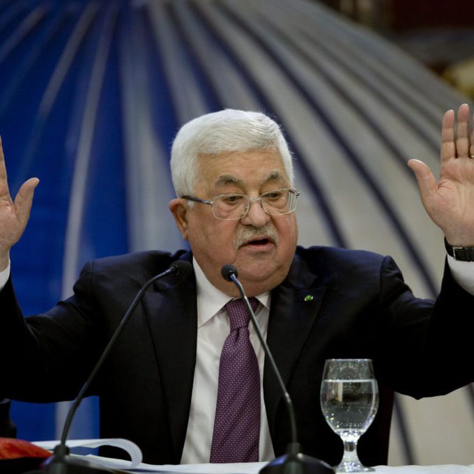 Palestinian President Mahmoud Abbas speaks after a meeting of the Palestinian leadership in the West Bank city of Ramallah. Tuesday, Jan. 22, 2020. (AP Photo/Majdi Mohammed)