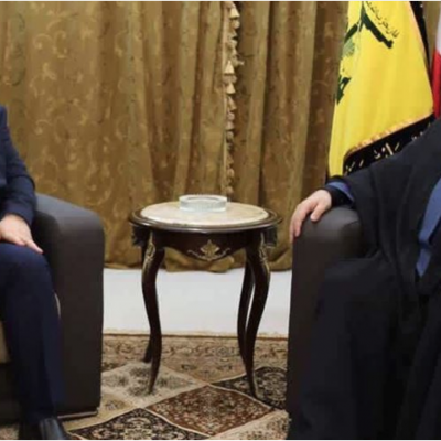 Saleh al-Arouri (left), Hamas' liaison to Iran and alleged chief of its Istanbul office, meets with Hezbollah Secretary-General Hassan Nasrallah in Beirut in 2017 