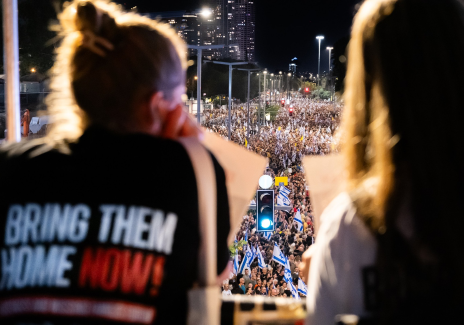 Hundreds of thousands of demonstrators seeking the return of hostages from Gaza protested in Tel Aviv on September 7, 2024 (Image: Charlotte Lawson)