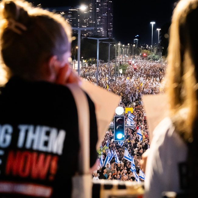 Hundreds of thousands of demonstrators seeking the return of hostages from Gaza protested in Tel Aviv on September 7, 2024 (Image: Charlotte Lawson)