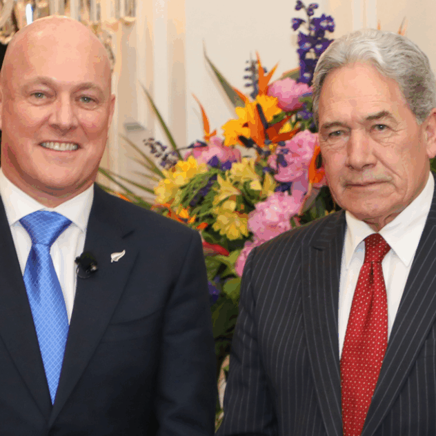 Christopher Luxon With Winston Peters In 2023 NZ Prime Minister Christopher Luxon (left) with Winston Peters (Image: Wikimedia Commons)