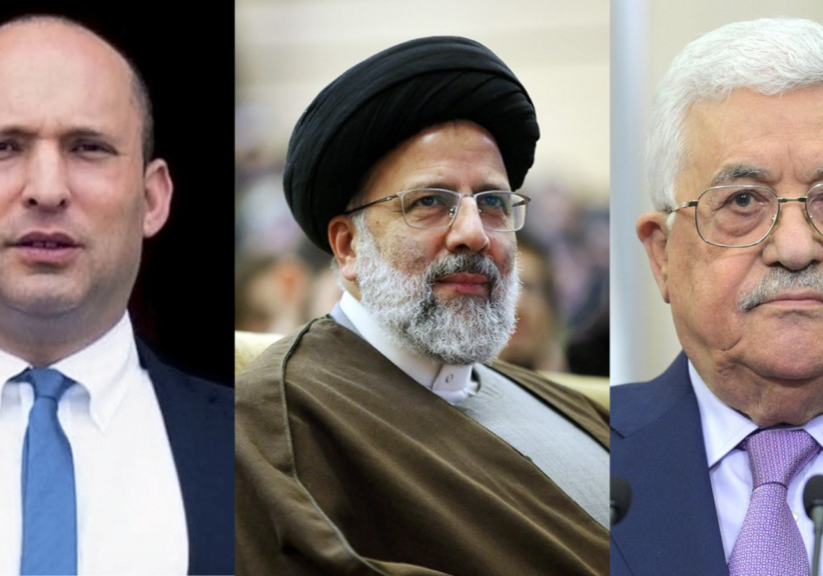 From left: Israeli Prime Minister Naftali Bennett, Iranian President Ebrahim Raisi, Palestinian President Mahmoud Abbas