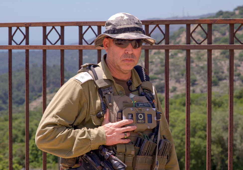 IDF Lt. Col. Dotan Razili, a home front brigade commander, guarding the evacuated northern community of Kibbutz Eilon (Image: Charlotte Lawson)