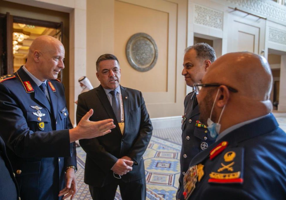 Photograph circulated by the German Luftwaffe on Twitter from the Dubai Air Show shows the head of the German air force conversing with his Israeli, UAE and Jordanian counterparts