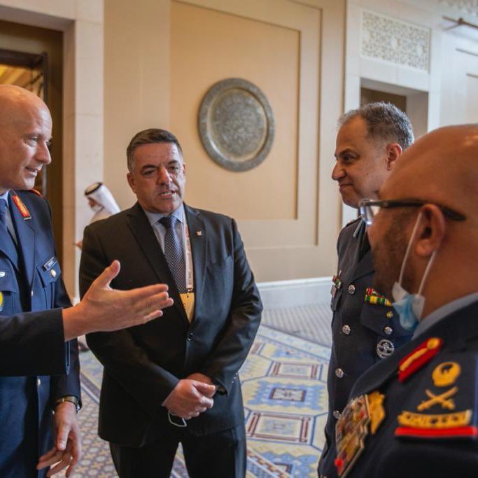 Photograph circulated by the German Luftwaffe on Twitter from the Dubai Air Show shows the head of the German air force conversing with his Israeli, UAE and Jordanian counterparts