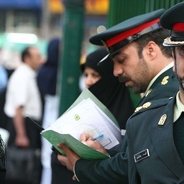 Iran’s morality police – harassing women over their mandatory hijabs, and bursting into parties to stop co-ed mingling (Credit: Wikimedia Commons)