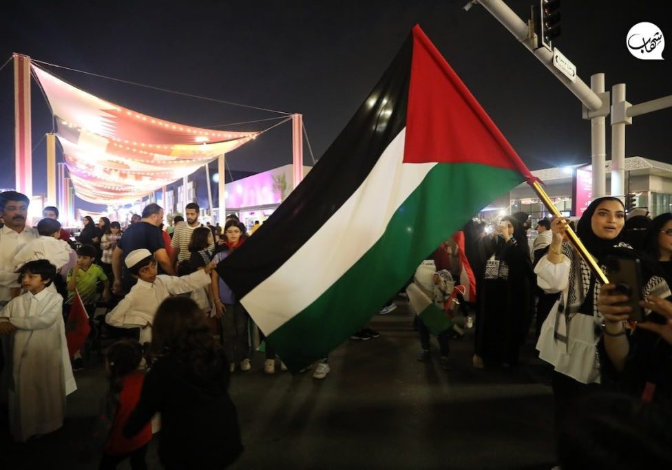 Qatar has cracked down on all political expression at the World Cup, as well as displays of flags not belonging to participating teams – with one exception. Pro-Palestinian demonstrations and Palestinian flags are welcome (Image: Twitter)