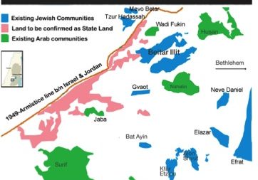 A map essential to understanding Israel’s decision to declare 1000 acres of land in the Etzion bloc “state land”