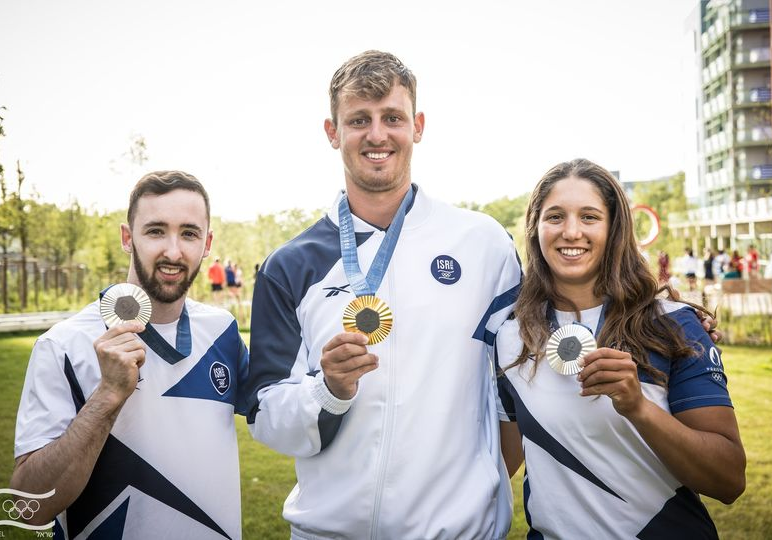 Israeli Olympic medallists Artem Dolgopyat, Tom Reuveny and Sharon Kantor (Image: X/ Twitter)