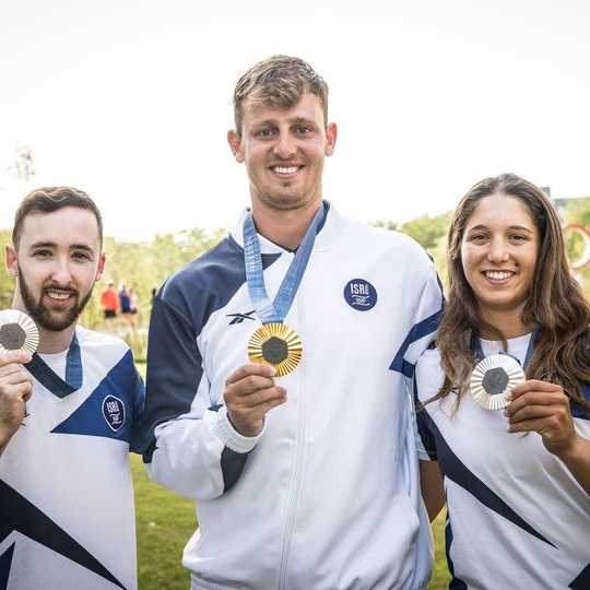 Israeli Olympic medallists Artem Dolgopyat, Tom Reuveny and Sharon Kantor (Image: X/ Twitter)