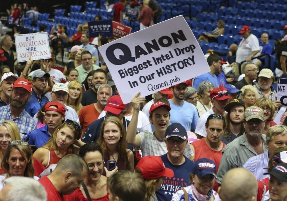 QAnon presence at a Trump campaign rally in the US