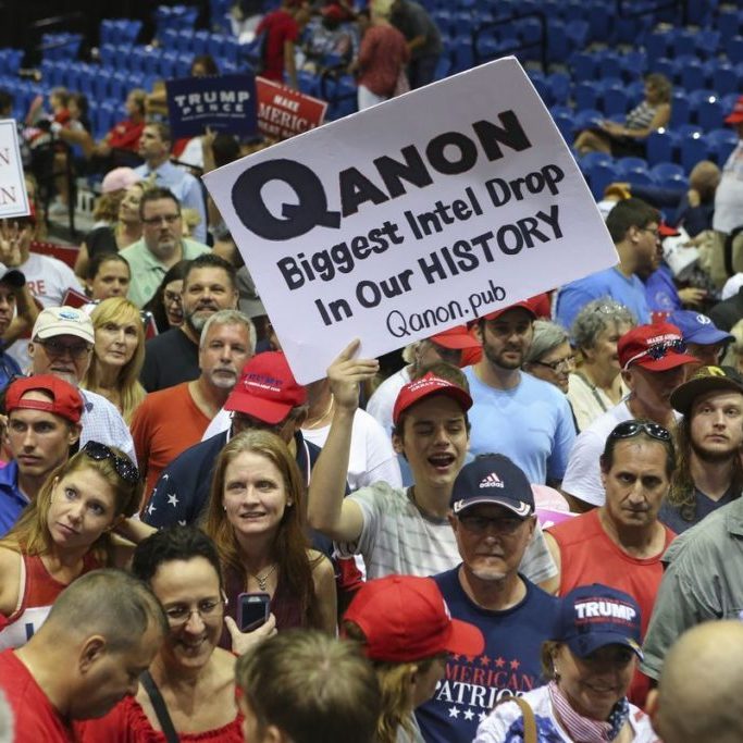 QAnon presence at a Trump campaign rally in the US