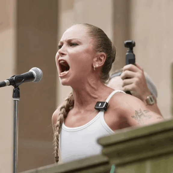 Grace Tame at the Sydney protest (Image: X)