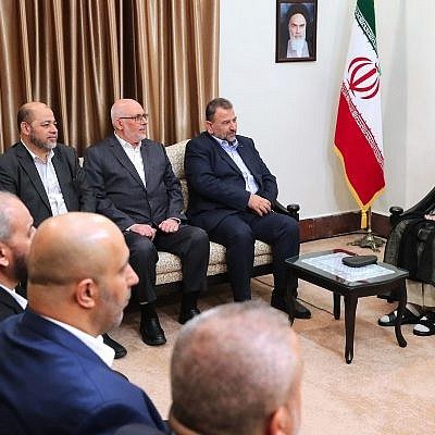 Hamas delegation meets Iran's Supreme Leader in Teheran, July 22 (Office of the Supreme Leader via Times of Israel)