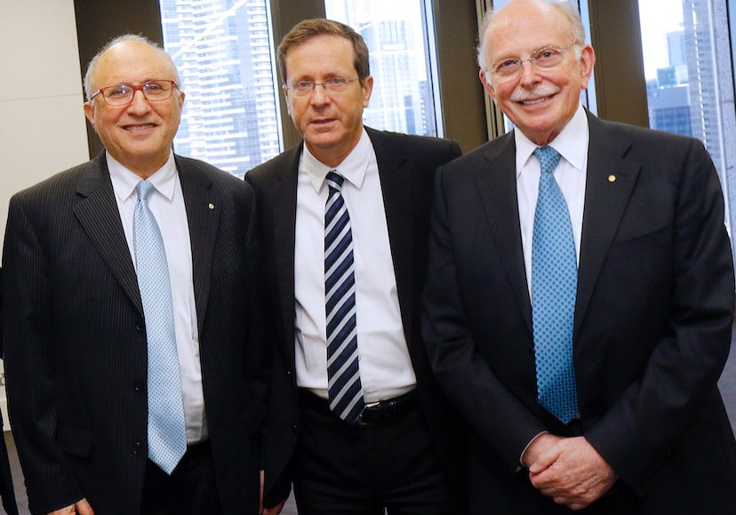 New Israeli President Isaac Herzog with AIJAC's Dr Colin Rubenstein AM and Mark Leibler AC in 2018