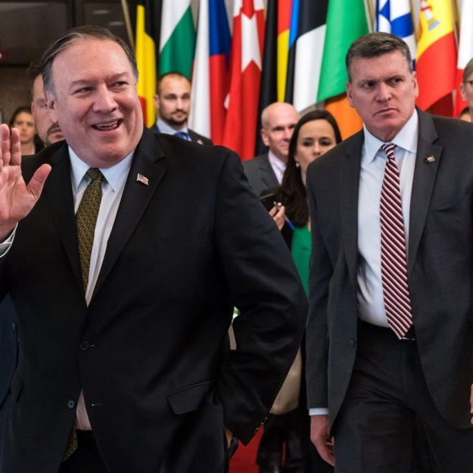 US Secretary of State Mike Pompeo visited an EU foreign policy meeting on May 13