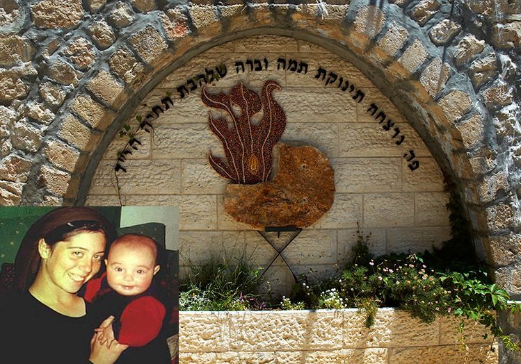 Hebron memorial to Israeli infant Shalhevet Pass (inset), murdered by a Palestinian sniper in 2001.