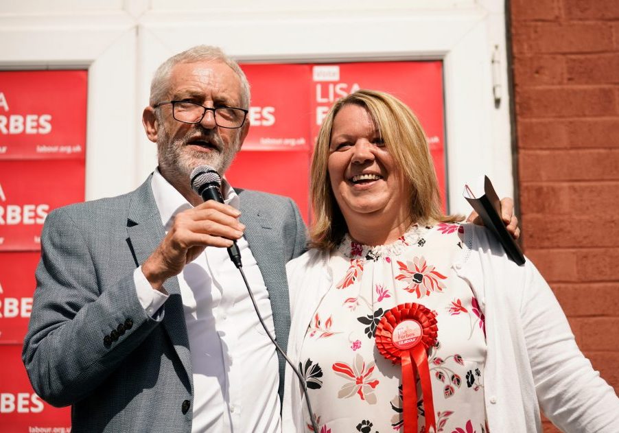 Corbyn with controversial Peterborough by-election winner Lisa Forbes