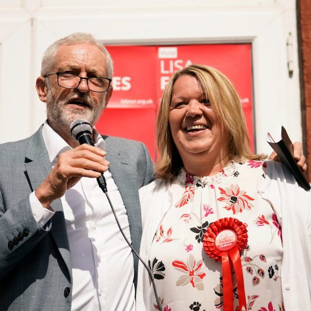 Corbyn with controversial Peterborough by-election winner Lisa Forbes