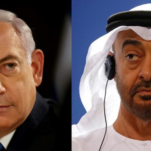 Abu Dhabi Crown Prince Mohammed bin Zayed, right, and Israeli Prime Minister Benjamin Netanyahu (AFP)