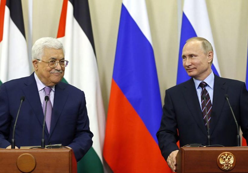 Palestinian Authority President Mahmoud Abbas with Russian President Vladimir Putin in 2017 (image: Yuri Kochetkov)