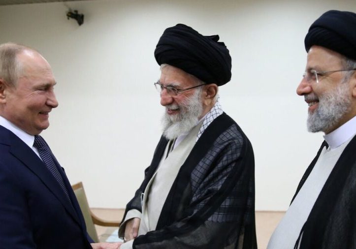 Russian President Vladimir Putin meets with Iranian Supreme Leader Ali Khamenei and Iranian President Ebrahim Raisi in Iran