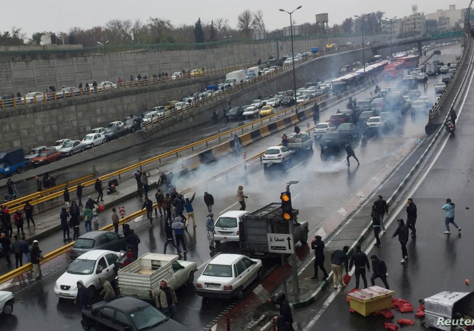 People protest against increased petrol prices, on a highway in Teheran, Iran November 16, 2019 (West Asia News Agency) via REUTERS
