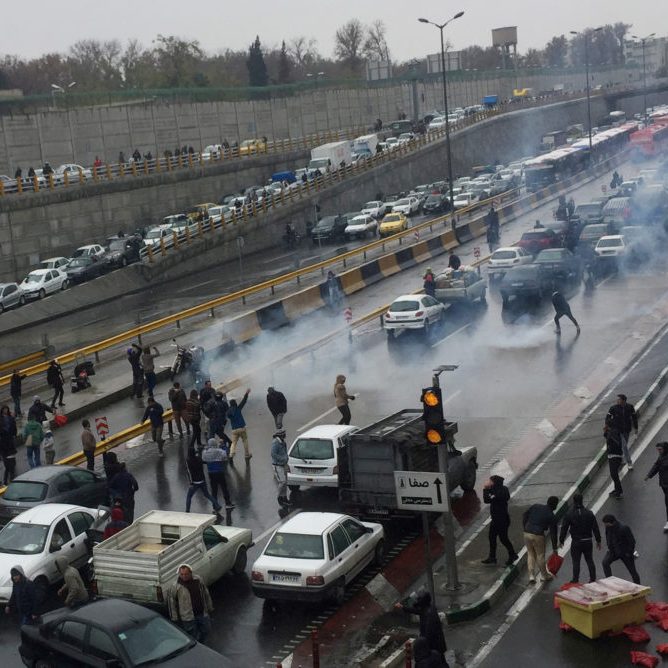 People protest against increased petrol prices, on a highway in Teheran, Iran November 16, 2019 (West Asia News Agency) via REUTERS