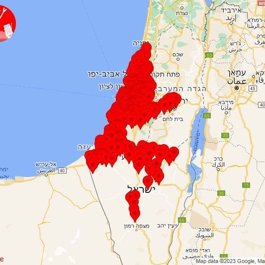 A map of the hundreds of rocket attacks launched against Israel this morning. 