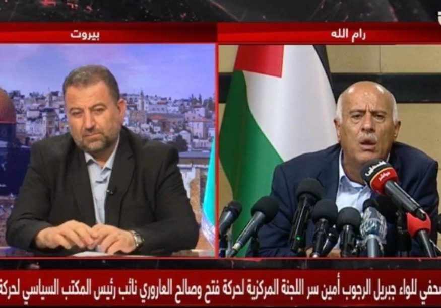Hamas’ Saleh al-Arouri (left) and Fatah’s Jibril Rajoub
