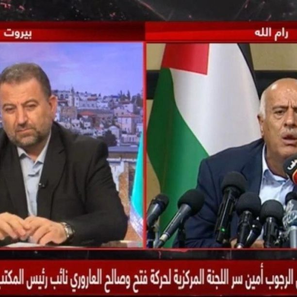 Hamas’ Saleh al-Arouri (left) and Fatah’s Jibril Rajoub