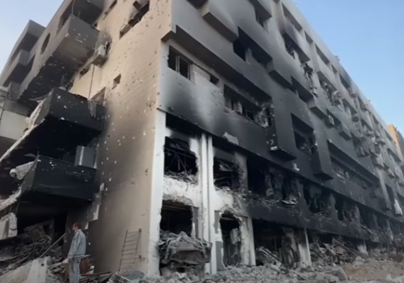 A destroyed section of Al-Shifa Hospital (image: screenshot)